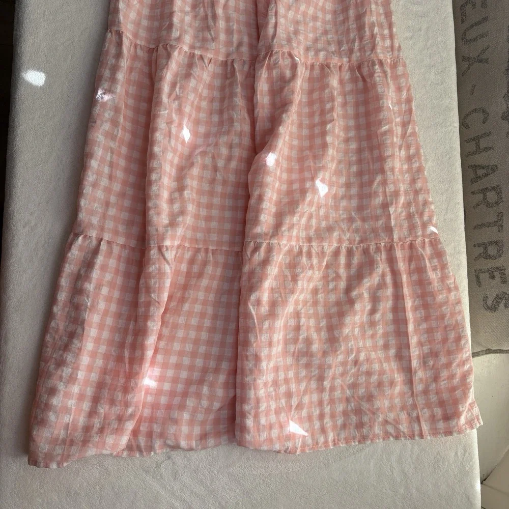 ZESICA Pink White Plaid Gingham Maxi Dress NWT Smocked Tiered Size L - Picture 2 of 12